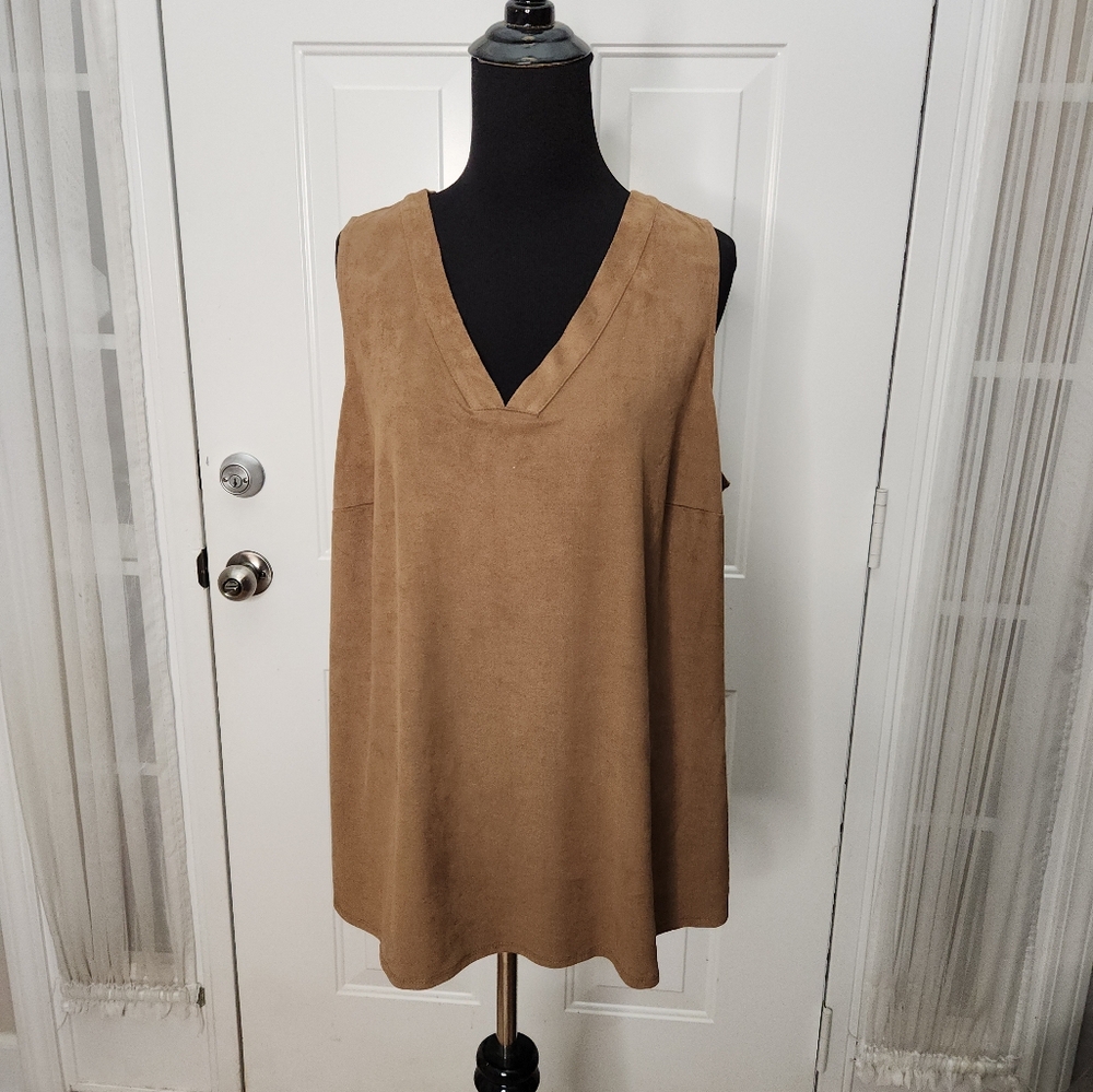 CATO Brown Suede Top Laced Back Plus Size 18/20